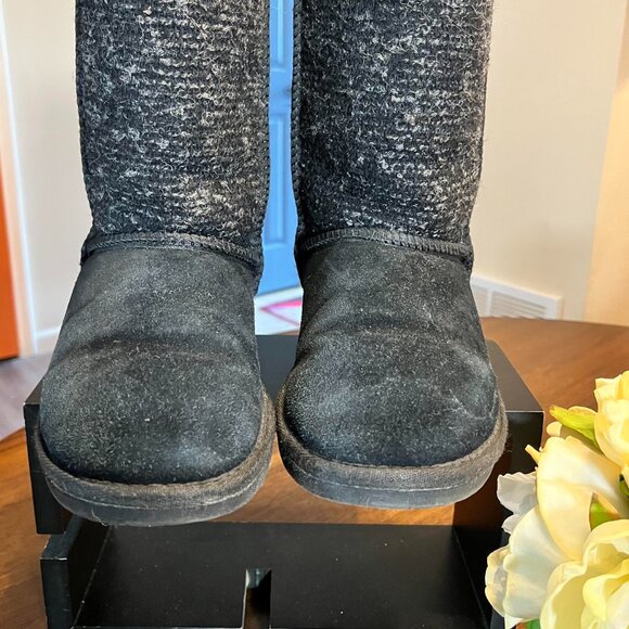 Minnetonka Suede & Tweed Genuine Sheepskin & Wool Lining Black Boots Size 7 - Picture 4 of 7